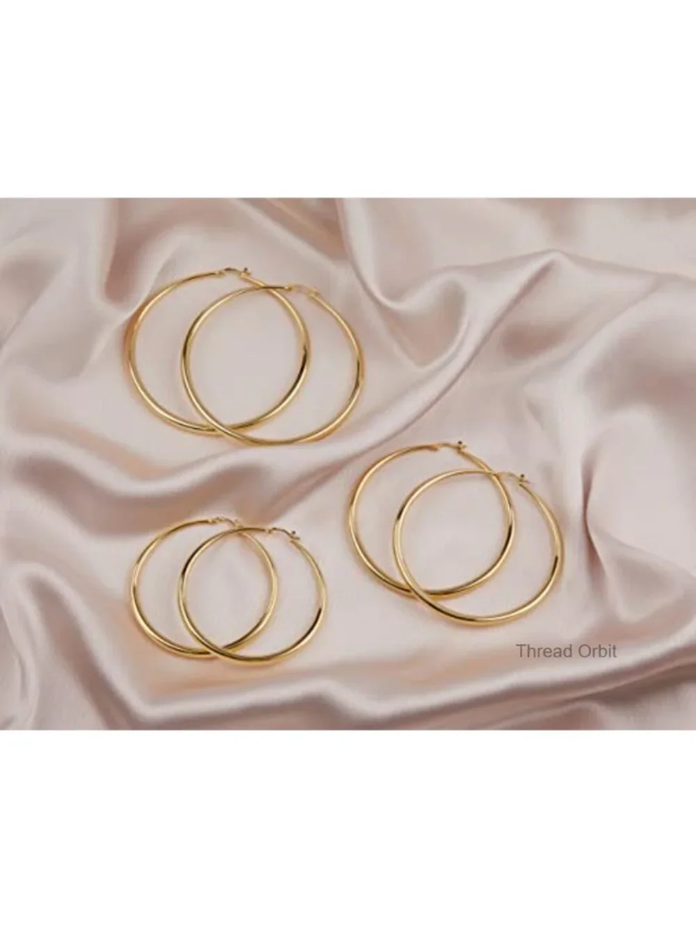 14K Gold Plated Thick Curved Hoop Earrings - Latch Back Closure -
